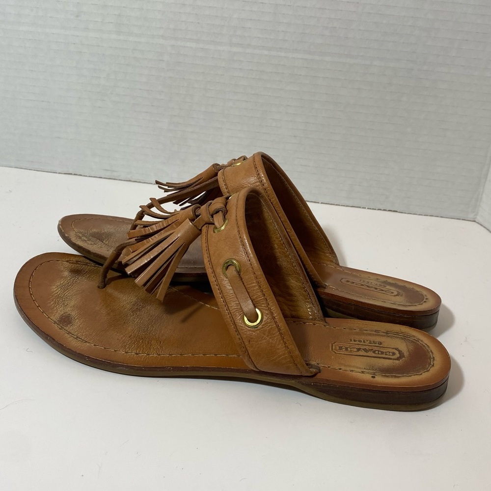 Coach Sheena Women’s Leather Sandals TannedTassels Gold Grommets Size 8.5 - Picture 3 of 9